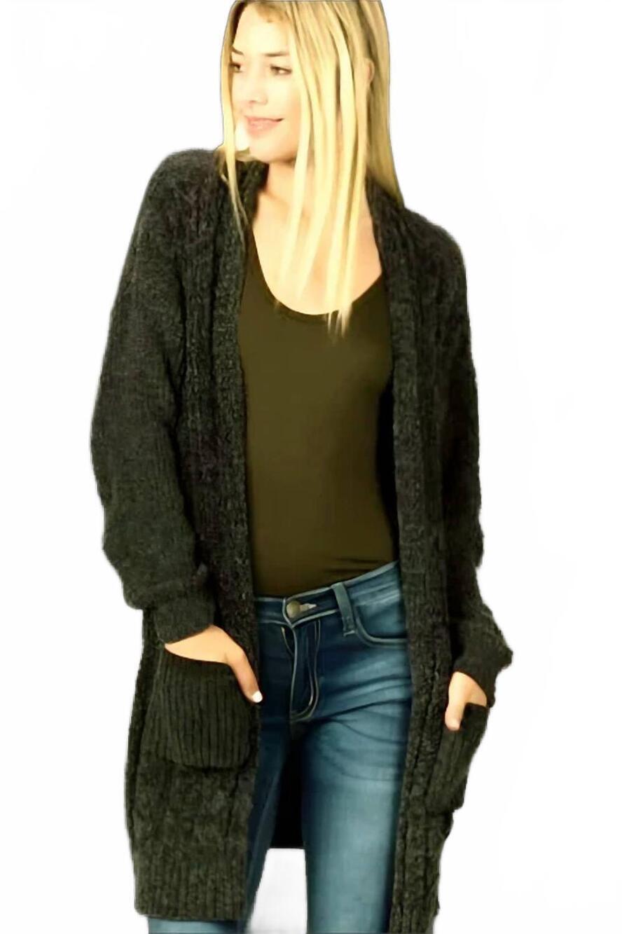 NEW ACTIVE BASIC iris chenille cardigan in green/olive